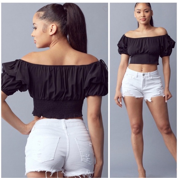 Crop off the shoulder black top - Picture 9 of 12